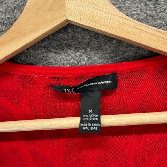 INC International Concepts Cardigan Women M Medium Red Animal Print V-Neck - Picture 3 of 6